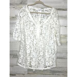 NARACAMICIE Womens XL White Italian Lace Cotton Blend Pullover Top NEW
